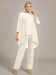 Navy Long Sleeves 3 Pieces Mother of the Bride Pant Suits