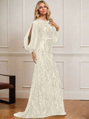 Trumpet/Mermaid Boat Neck Illusion Sweep Train Chiffon Sequin Evening Dress