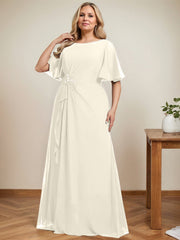 A-line Scoop Floor-Length Chiffon Mother of the Bride Dress With Cascading Ruffles Beading Sequins