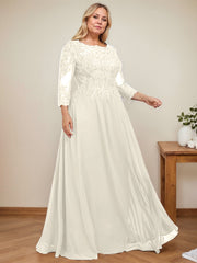 A-line Scoop Floor-Length Lace Chiffon Mother of the Bride Dress With Sequins