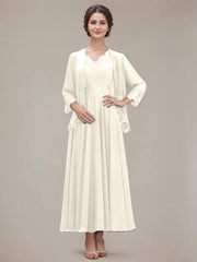 A-line V-Neck Ankle-Length Chiffon Mother of the Bride Dress With Sequins Appliques Lace Beading