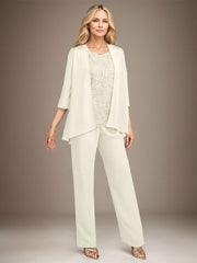 Stormy 3 Piece Long Mother of the Bride Pant Suits with Appliques