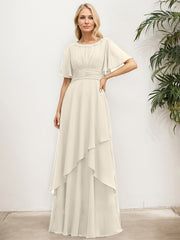 A-line Scoop Floor-Length Chiffon Mother of the Bride Dress With Pleated Sequins Beading
