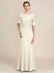 Grey Blue Mermaid Floor Length Chiffon Mother of Bride Dress With Appliques