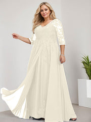 A-line V-Neck Floor-Length Lace Chiffon Mother of the Bride Dress With Sequins