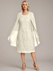 A-line Scoop Knee-Length Lace Mother of the Bride Dress With Sequins