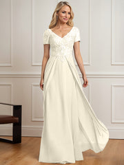 A-line V-Neck Floor-Length Chiffon Lace Mother of the Bride Dress