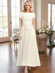 A-Line Illusion Neck Ankle-Length Chiffon Mother Of The Bride Dresses With Lace