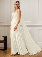 A-Line V-Neck Floor-Length Chiffon Mother of the Bride Dress