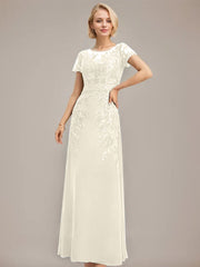 Sheath/Column Scoop Illusion Floor-Length Lace Chiffon Mother of the Bride Dress With Sequins