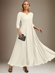 A-line V-Neck Ankle-Length Chiffon Lace Mother of the Bride Dress With Rhinestone