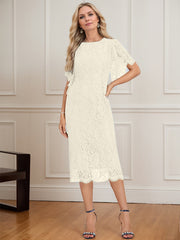 Sheath/Column Scoop Knee-Length Lace Mother of the Bride Dress