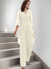 Jumpsuit/Pantsuit Puff Slevees Chiffon Mother Of The Bride Dresses