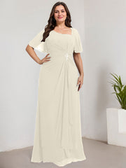 A-line Asymmetrical Floor-Length Chiffon Mother of the Bride Dress With Pleated Sequins Beading