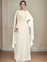 A-line Scoop Floor-Length Chiffon Mother of the Bride Dress With Bow Pleated