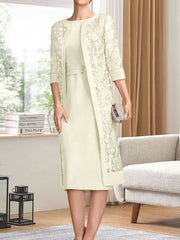Sheath/Column Scoop Knee-Length Chiffon Mother of the Bride Dress With Pleated Sequins