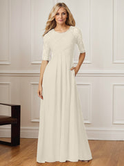 A-Line Square Neck Floor-Length Chiffon Mother of the Bride Dress