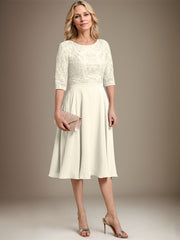 A-line Scoop Knee-Length Lace Chiffon Mother of the Bride Dress