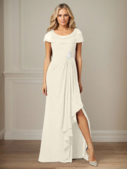 Dark Navy A-Line Side Slit Chiffon Dress Mother of the Bride Dress