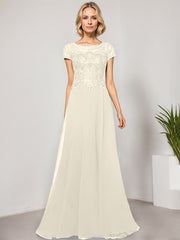 A-line Scoop Illusion Floor-Length Lace Chiffon Evening Dress With Sequins