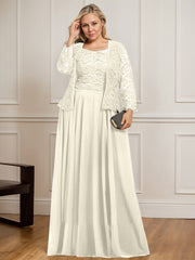 A-line Square Floor-Length Lace Chiffon Mother of the Bride Dress With Sequins