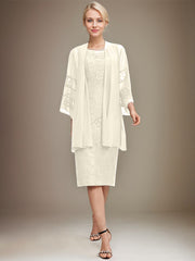 Sheath/Column Scoop Knee-Length Lace Mother of the Bride Dress With Sequins Beading