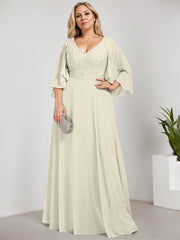 A-line V-Neck Floor-Length Chiffon Lace Mother of the Bride Dress With Sequins Beading