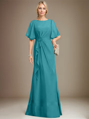 A-line Scoop Floor-Length Chiffon Mother of the Bride Dress With Cascading Ruffles Beading Sequins