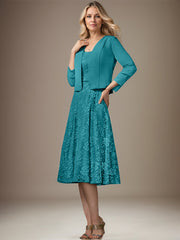 A-line V-Neck Knee-Length Chiffon Lace Mother of the Bride Dress With Beading Sequins