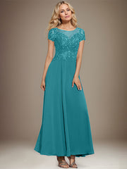 A-line Scoop Illusion Ankle-Length Lace Chiffon Mother of the Bride Dress With Sequins