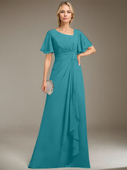 A-line Asymmetrical Floor-Length Chiffon Mother of the Bride Dress With Pleated Beading Sequins