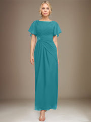 A-line Scoop Ankle-Length Chiffon Mother of the Bride Dress With Beading Pleated