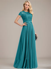 A-line Scoop Illusion Floor-Length Lace Chiffon Mother of the Bride Dress