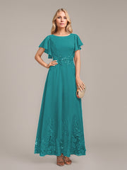 A-line Scoop Ankle-Length Lace Chiffon Mother of the Bride Dress With Sequins