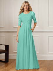 A-Line Square Neck Floor-Length Chiffon Mother of the Bride Dress