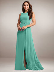A-Line Scoop Floor-Length Sequins Chiffon Mother of the Bride Dress