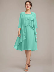 A-line Scoop Knee-Length Chiffon Mother of the Bride Dress With Beading
