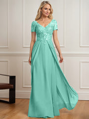 A-line V-Neck Floor-Length Chiffon Lace Mother of the Bride Dress