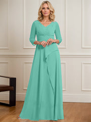 A-line V-Neck Floor-Length Chiffon Mother of the Bride Dress With Pleated Beading