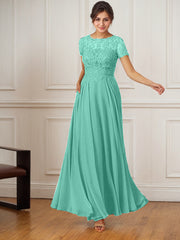 A-Line Boat-Neck Floor-Length Sequins Chiffon Mother of the Bride Dress