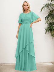 A-line Scoop Floor-Length Chiffon Mother of the Bride Dress With Pleated Sequins Beading