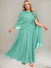 A-line V-Neck Illusion Ankle-Length Lace Chiffon Mother of the Bride Dress With Sequins