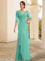 Sheath/Column V-Neck Chiffon Mother Of The Bride Dresses With Appliques Lace