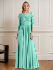 A-Line Scoop Floor-Length Sequins Chiffon Mother of the Bride Dress