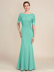 Grey Blue Mermaid Floor Length Chiffon Mother of Bride Dress With Appliques