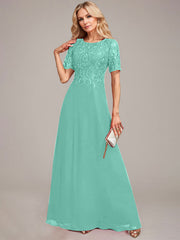 A-Line Round Neck Sequin Mother of Bride Dress With Appliques