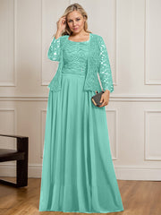 A-line Square Floor-Length Lace Chiffon Mother of the Bride Dress With Sequins