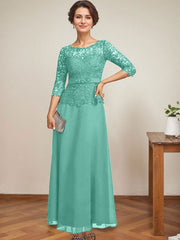 A-line Scoop Illusion Ankle-Length Chiffon Lace Mother of the Bride Dress With Rhinestone Beading