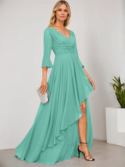 A-line V-Neck Floor-Length Chiffon Mother of the Bride Dress With Cascading Ruffles