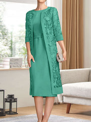 Sheath/Column Scoop Knee-Length Chiffon Mother of the Bride Dress With Pleated Sequins
